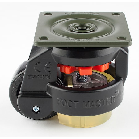 Foot Master Leveling Caster, 50 mm Nylon Wheel, 73x73 mm Plate, Swivel, 280 kg Cap, PU Foot Pad, Black GD-60-F-NYN-CUR-FBL